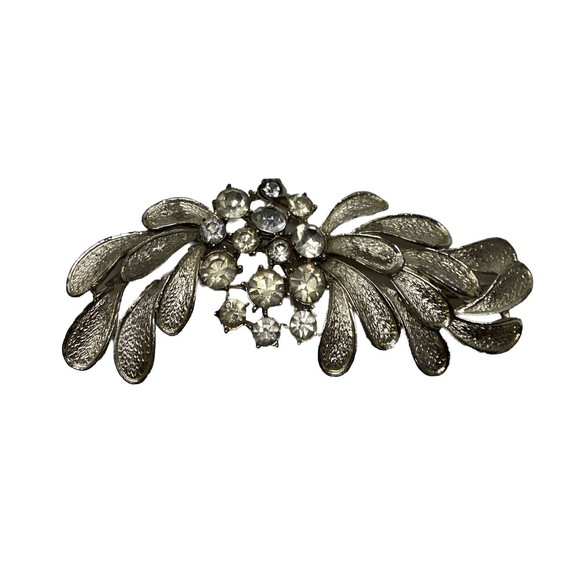 Vintage Signed CORO Brooch Silver Tone Rhinestones Floral Spray 3”  Pin - Picture 1 of 7